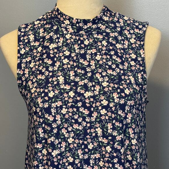 As U Wish Sleeveless Halter Tiny Floral Print Pull On Dress Blue Cottage Core Sm - Picture 4 of 6